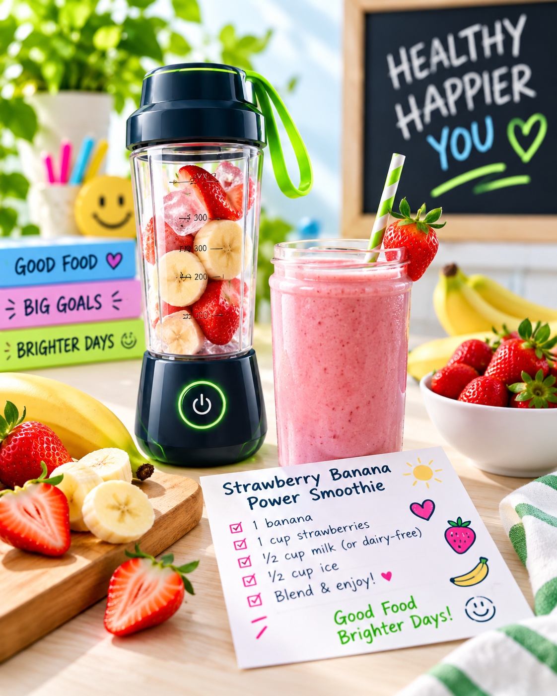 Smoothie recipe idea with portable blender