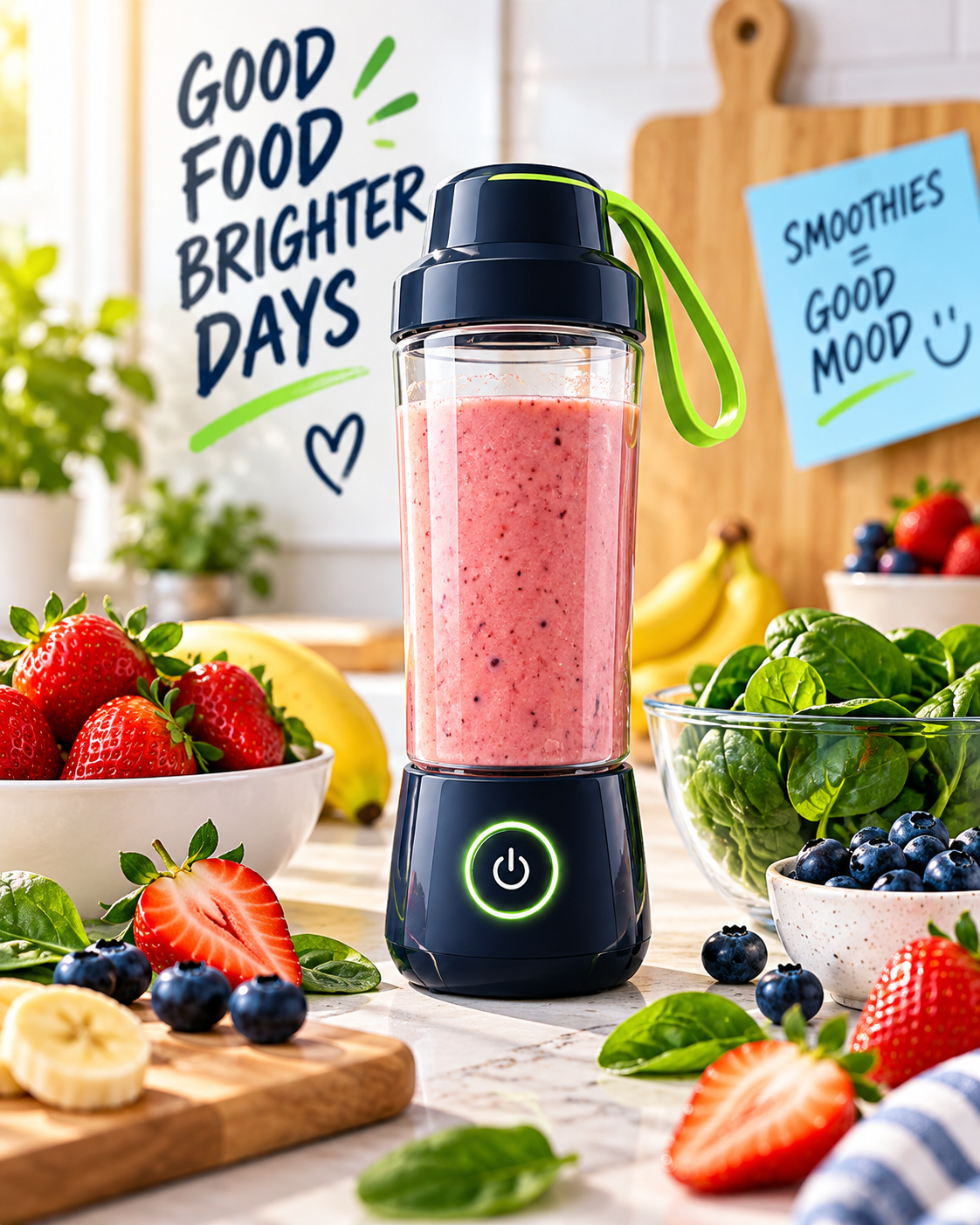 Portable blender with fresh fruit
